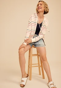 Striped Textured Full Zip Hoodie