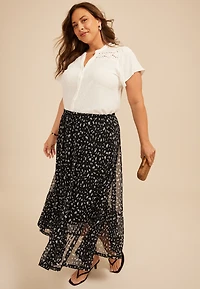 Plus Printed Mesh Tiered Midi Skirt