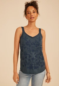 Embroidered Scalloped Trim Tank Top