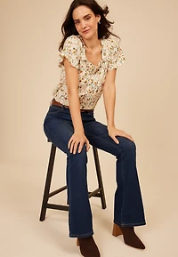 Floral Ruffle Trim Henley Top