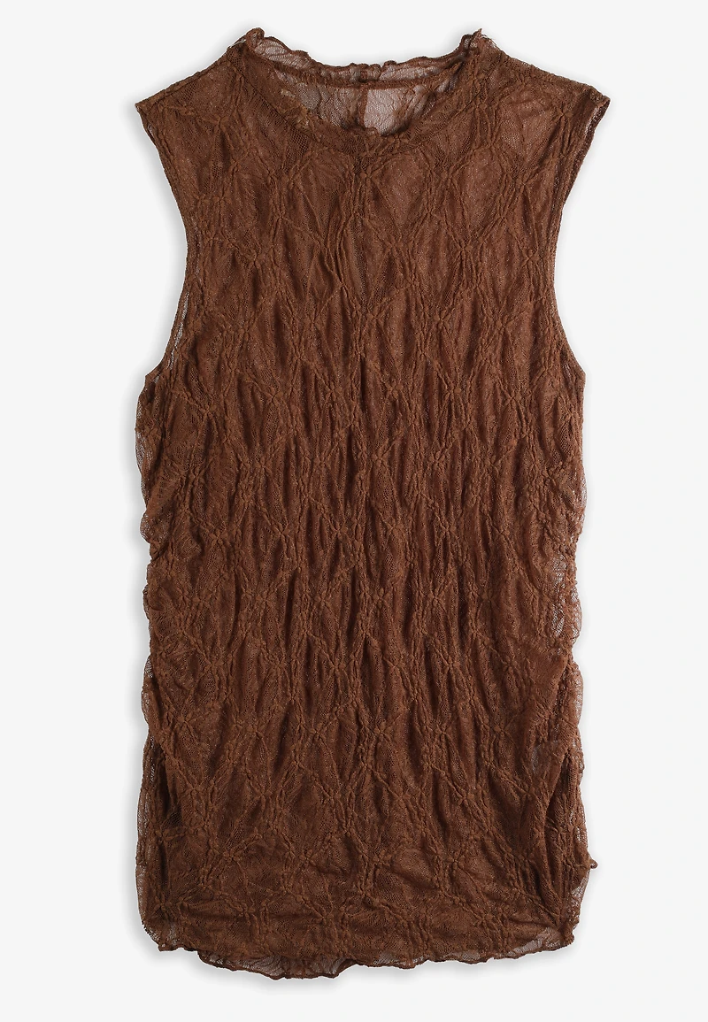 Plus Sheer Floral Lace Side Shirred Tank Top