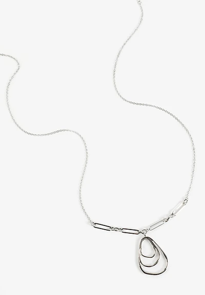 Silver Wavy Oval Pendant Necklace