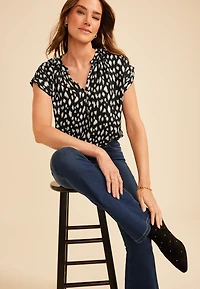 Delton Printed Henley Blouse