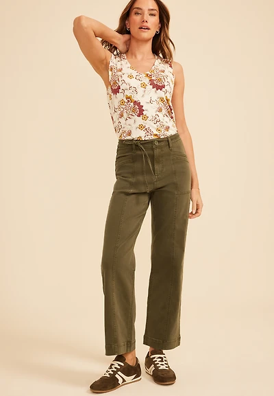 High Rise Seamed Wide Leg Pant