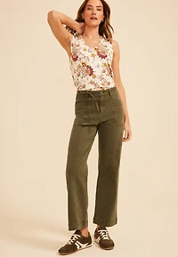 High Rise Seamed Wide Leg Pant