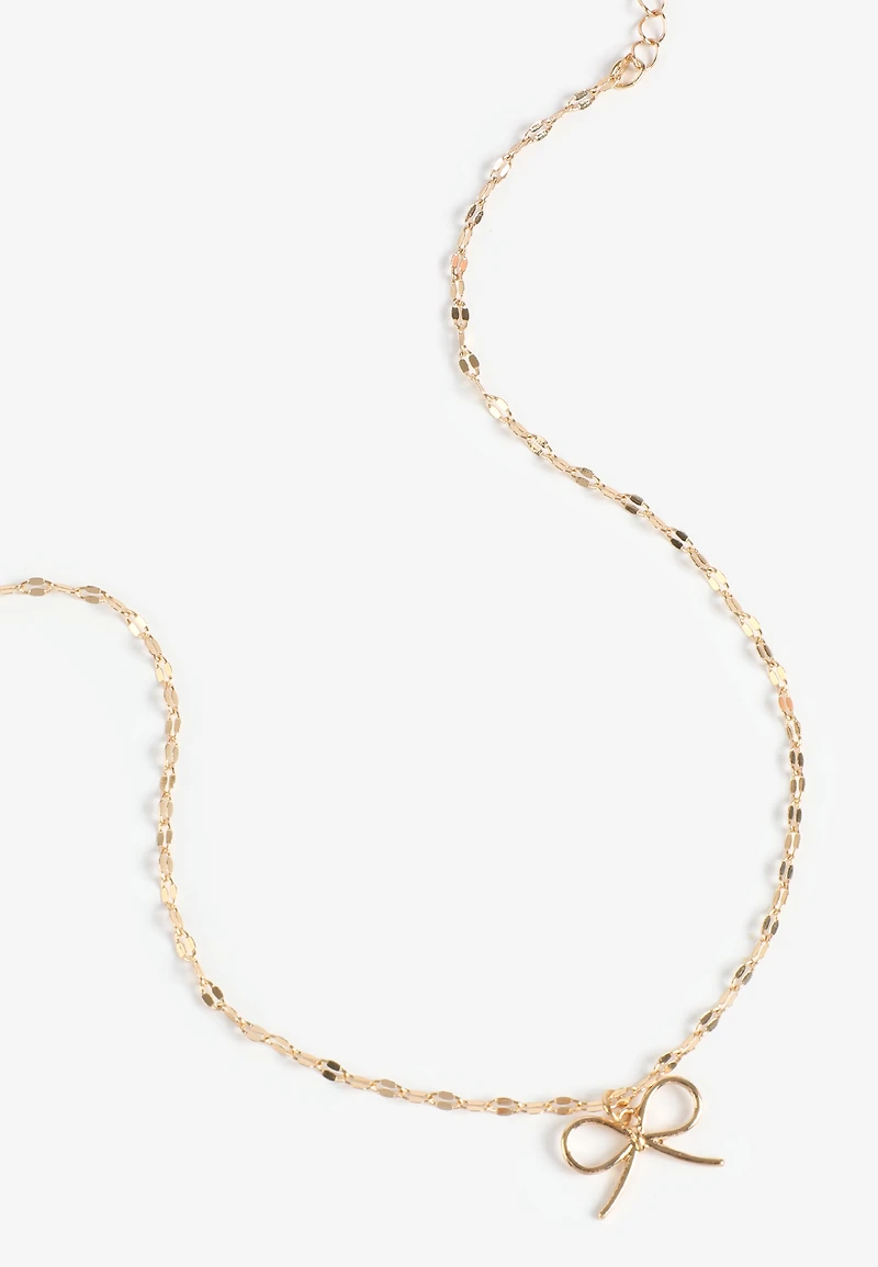 Gold Dainty Bow Pendant Necklace