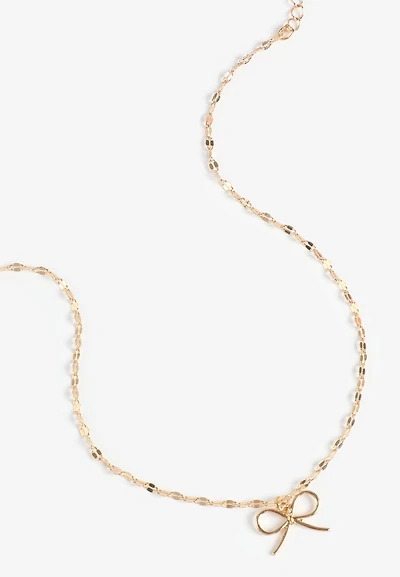 Gold Dainty Bow Pendant Necklace