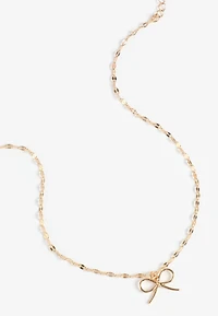 Gold Dainty Bow Pendant Necklace