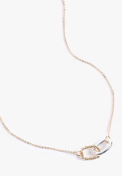 Mixed Metal Interlocked Ring Pendant Necklace