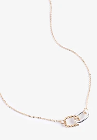 Mixed Metal Interlocked Ring Pendant Necklace