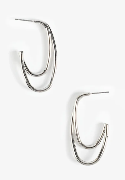 Silver Open Frame Double Hoop Earrings