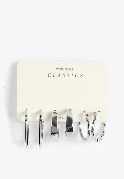 Silver Mixed Hoop Earring Set