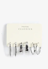 Silver Mixed Hoop Earring Set