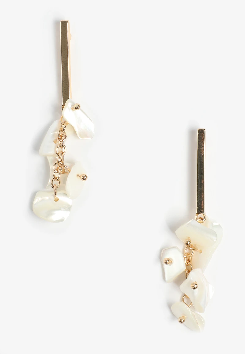 Gold Bar Faux Shell Cluster Drop Earrings