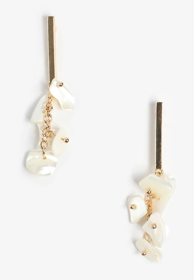 Gold Bar Faux Shell Cluster Drop Earrings