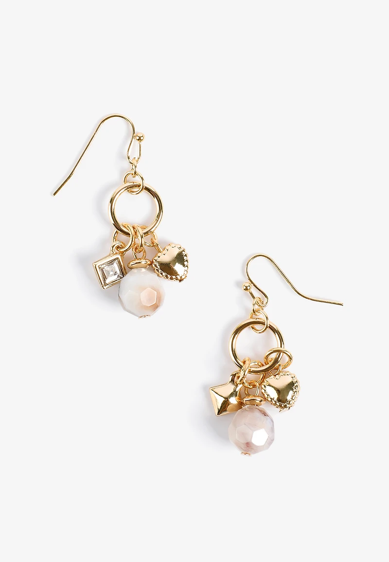 Gold Charm Cluster Drop Earrings