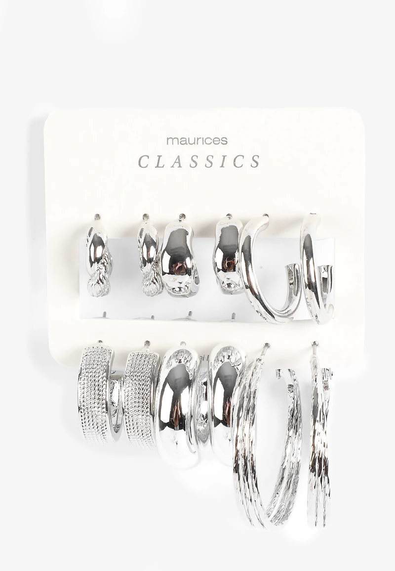 Silver Mixed Hoop Earring Set