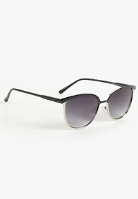 Black Enamel Silver Metal Round Sunglasses