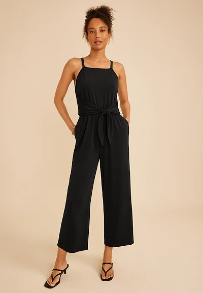 Bare Square Neck Tie Waist Jumpsuit