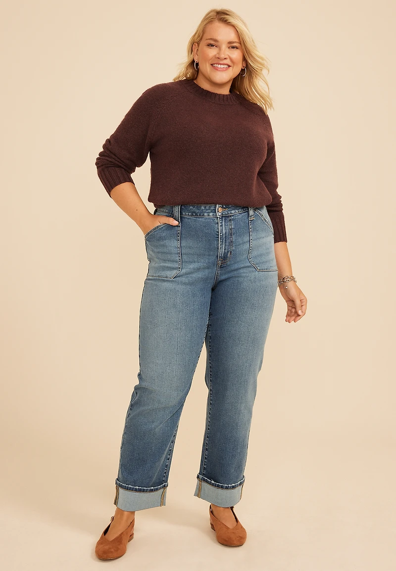 Plus m jeans by maurices™ High Rise Pork Chop Pocket Relaxed Straight Ankle Jean