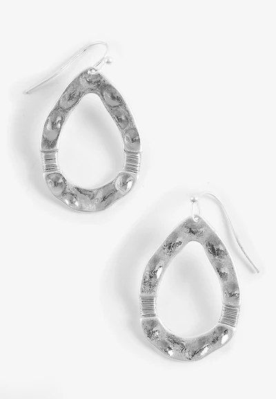 Silver Hammered Open Teardrop Earrings