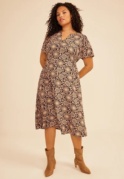 Plus Faux Lace Floral Flutter Sleeve Midi Dress