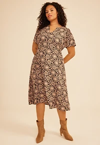 Plus Faux Lace Floral Flutter Sleeve Midi Dress