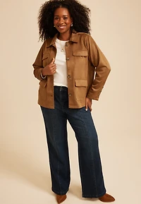 Plus Faux Suede Pocket Jacket