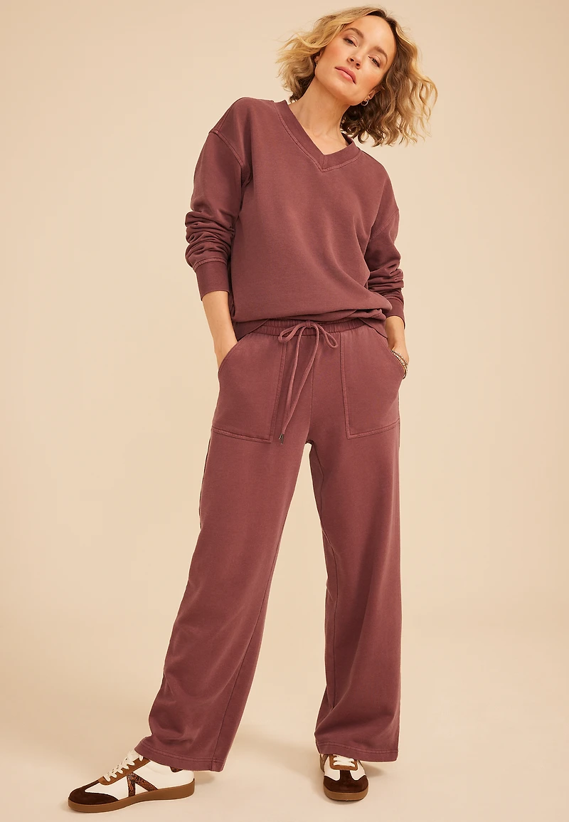 Washed Terry High Rise Wide Leg Pant