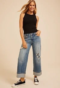 Flying Monkey™ Mid Rise Cuffed Hem Ankle Wide Leg Jean