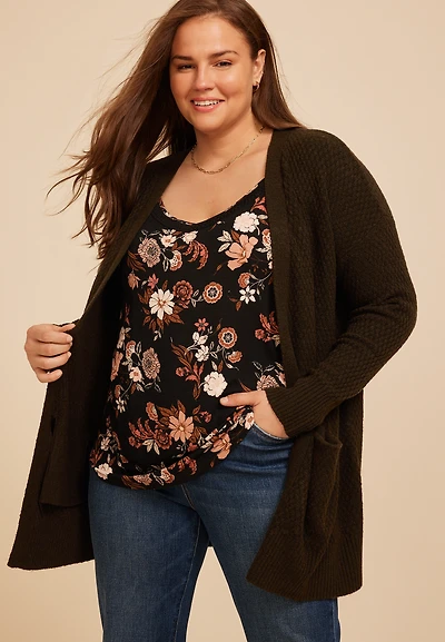 Plus 90s Slouch Open Front Cardigan