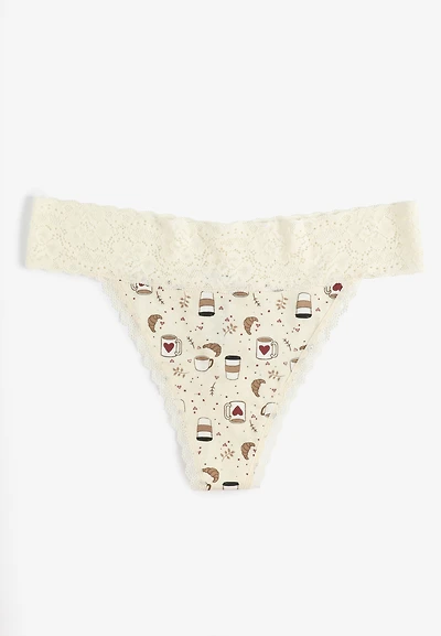 Simply Comfy Coffee Print Thong Panty