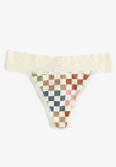 Simply Comfy Colorful Checker Print Thong Panty