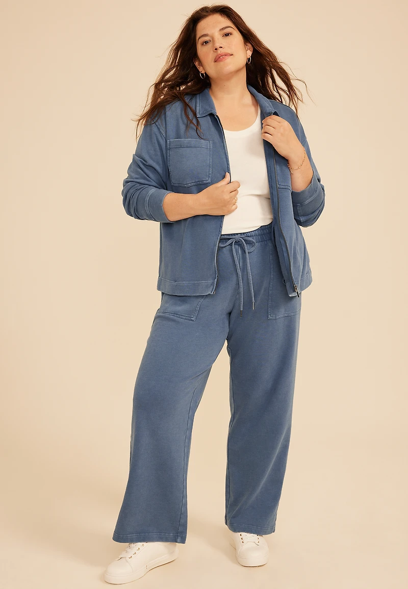 Plus Washed Terry Zip Front Jacket