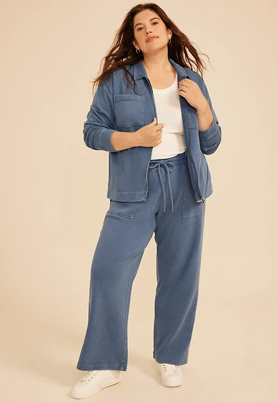Plus Washed Terry Zip Front Jacket