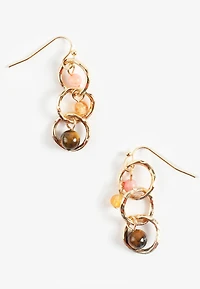 Gold Circle Link Triple Bead Drop Earrings