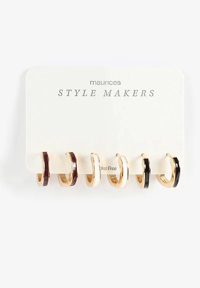 Mixed Color Enamel Hoop Earring Set