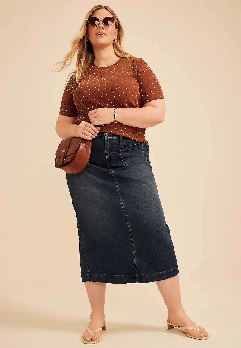 Plus 24/7 Polka Dot Ribbed Elbow Sleeve Tee