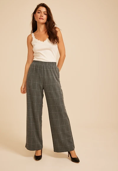 Plaid Pull On Wide Leg Pant