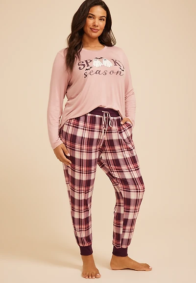 Plus Spooky Season Long Sleeve Top And Jogger Pajama Set