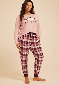 Plus Spooky Season Long Sleeve Top And Jogger Pajama Set