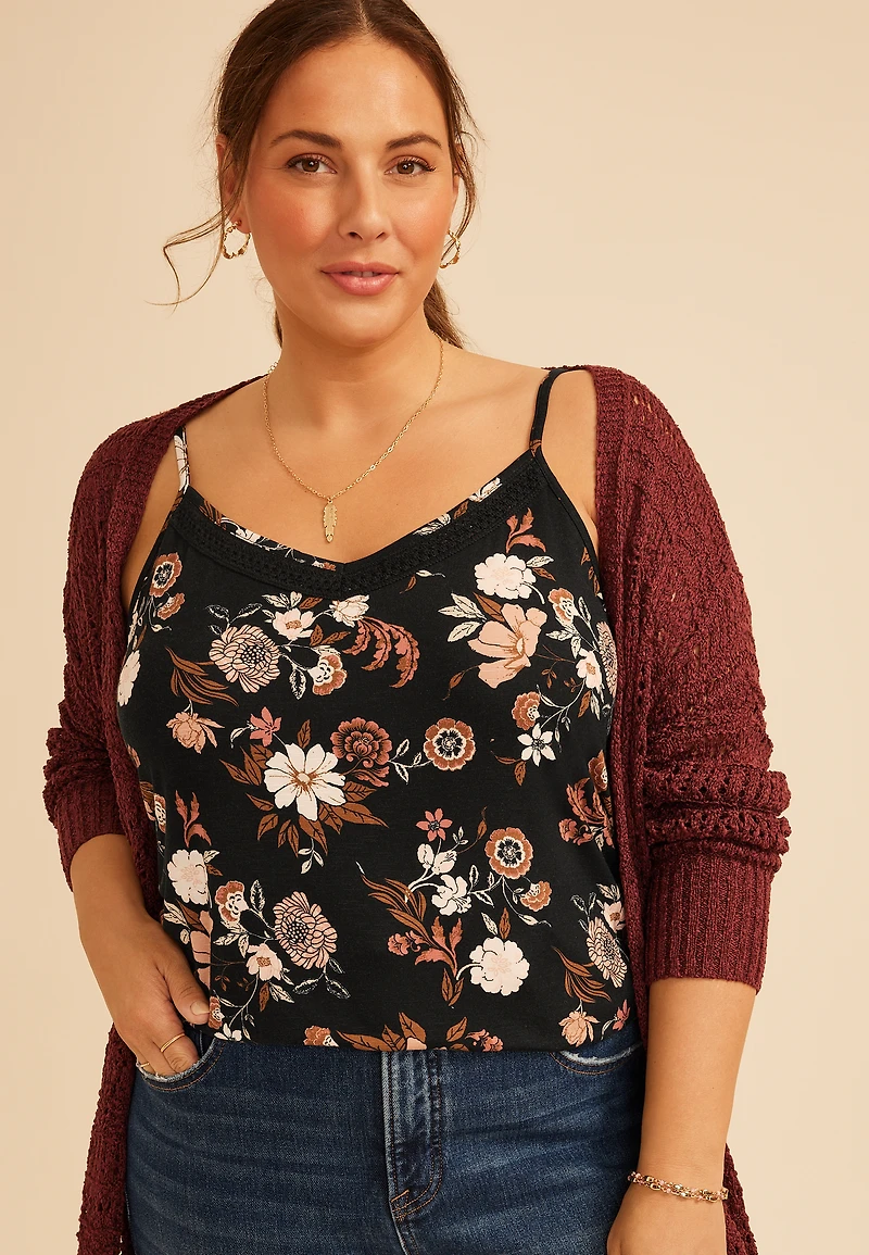 Plus Crochet Trim V Neck Cami Tank Top