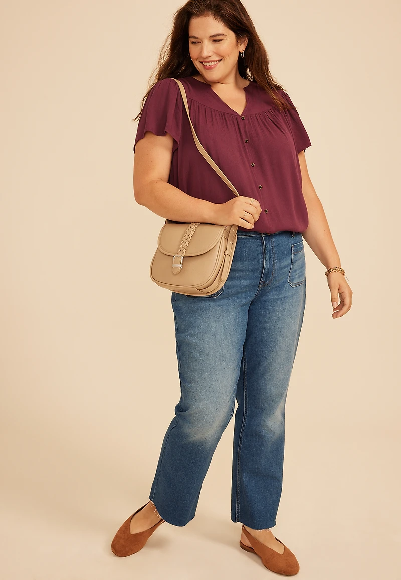 Plus Flutter Sleeve Blouse