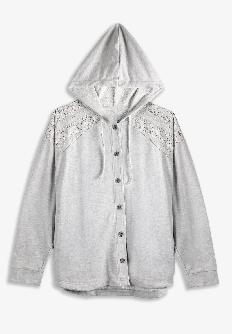 Plus Lace Shoulder Hooded Shacket