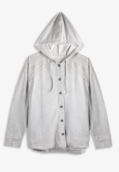 Plus Lace Shoulder Hooded Shacket
