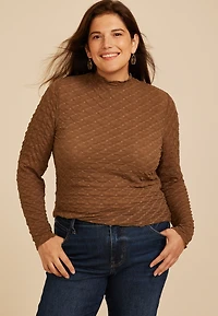 Plus Textured Mesh Mock Neck Top