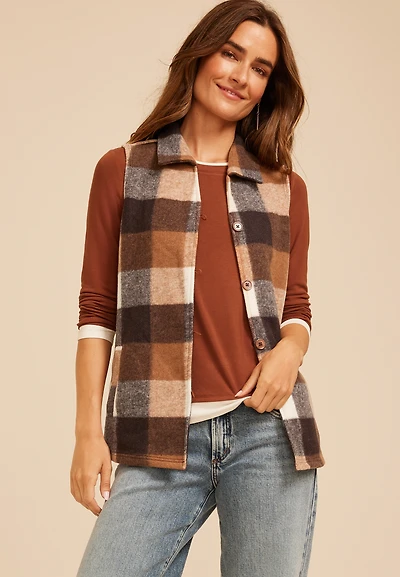 Buffalo Plaid Button Front Vest