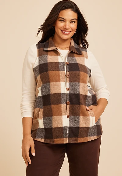 Plus Buffalo Plaid Button Front Vest