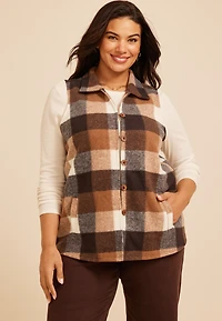 Plus Buffalo Plaid Button Front Vest