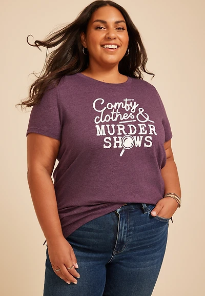 Plus Comfy Clothes And Murder Shows Classic Fit Graphic Tee